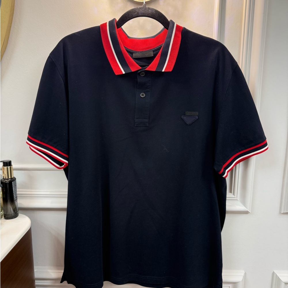 Black Polo Shirt with Red Accents